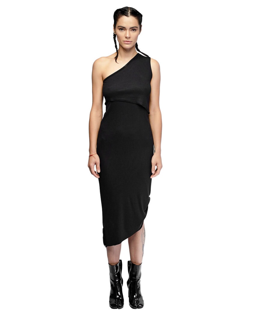 Soft Layered Single Shoulder Rib Knit Dress