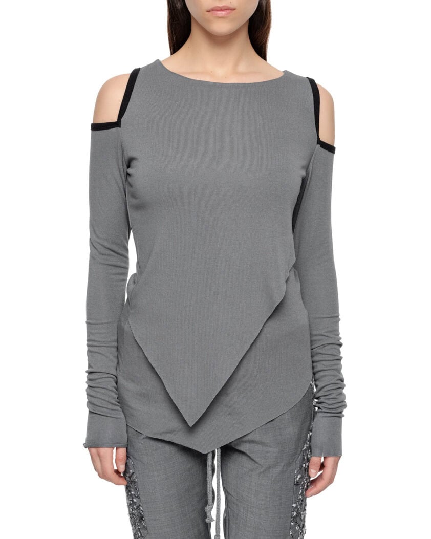Angular Grey Layered Open Shoulders Top