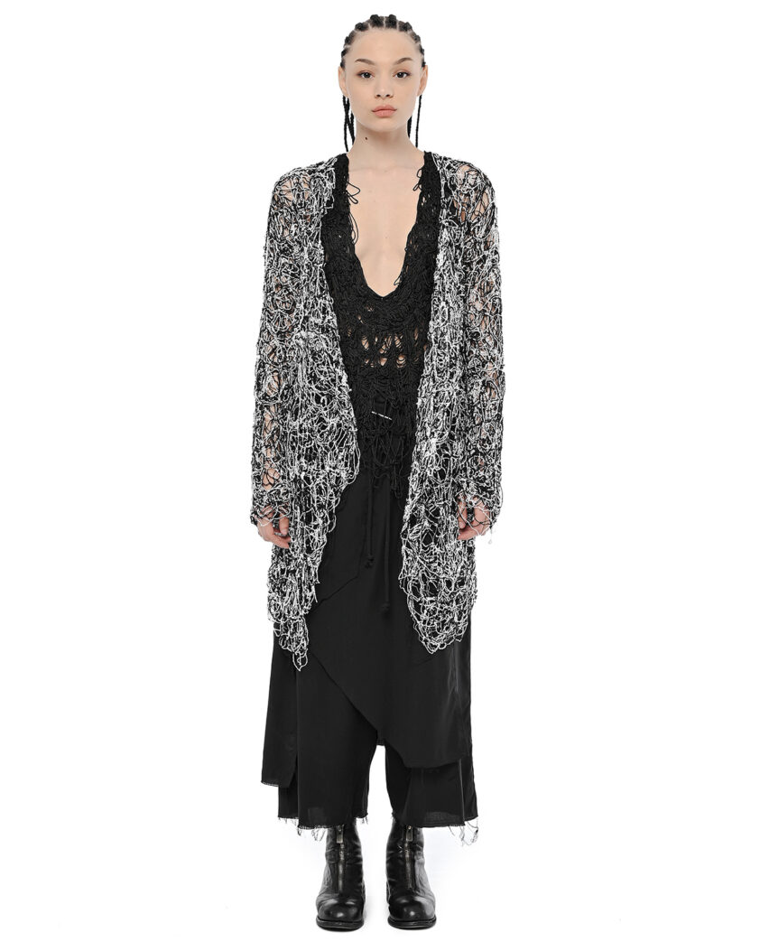 Fiber Contrast Open Cardigan