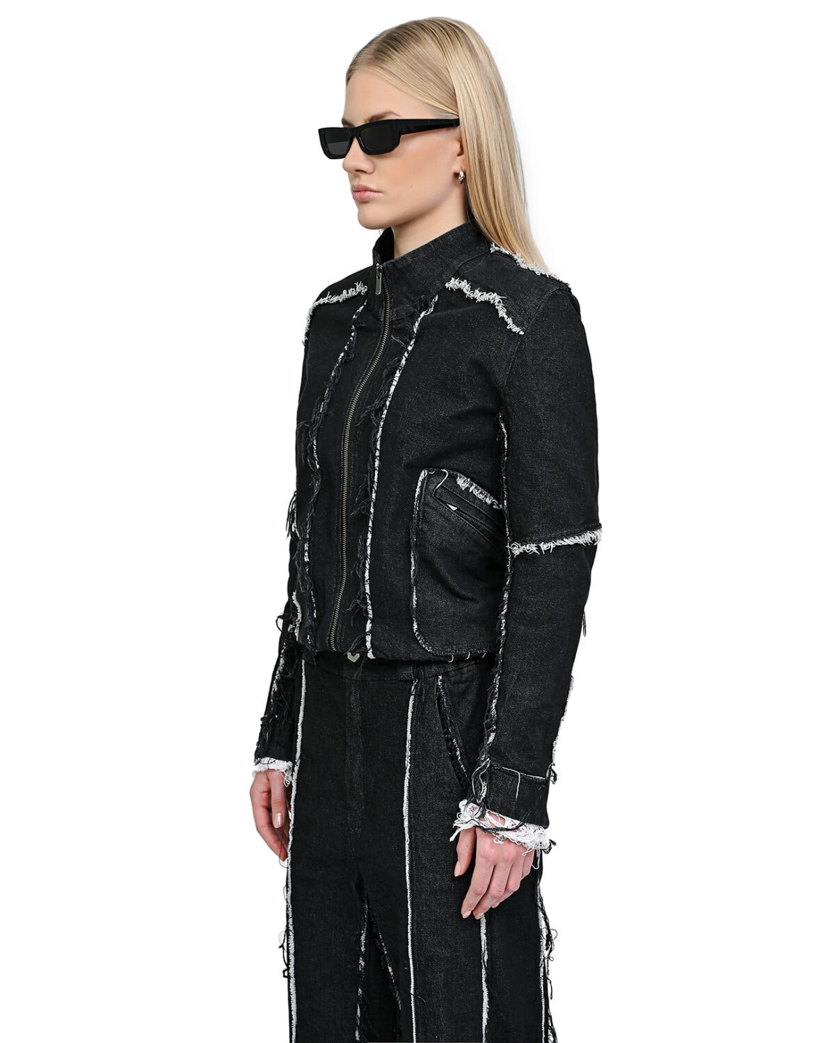 String Denim Raw Edge Jacket