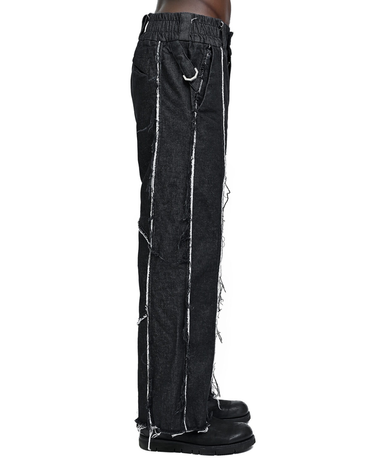 String Denim Raw Edge Trousers