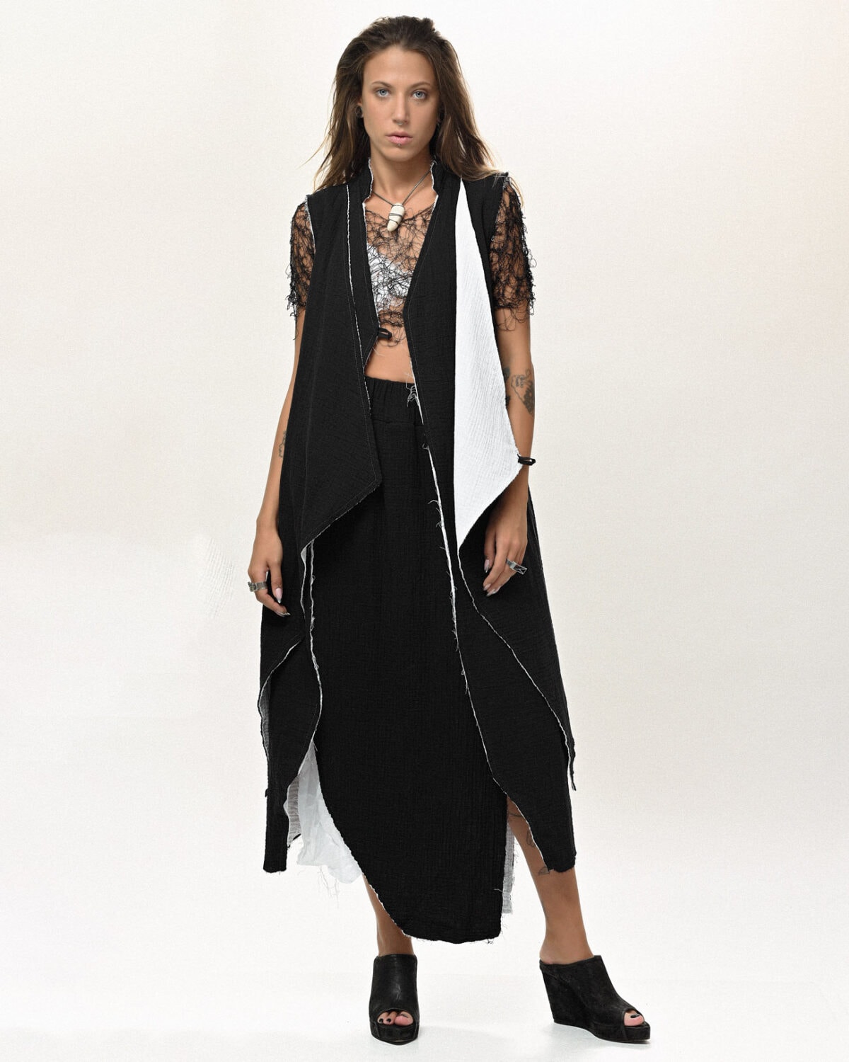 Contrast Draped Layers Soft Skirt