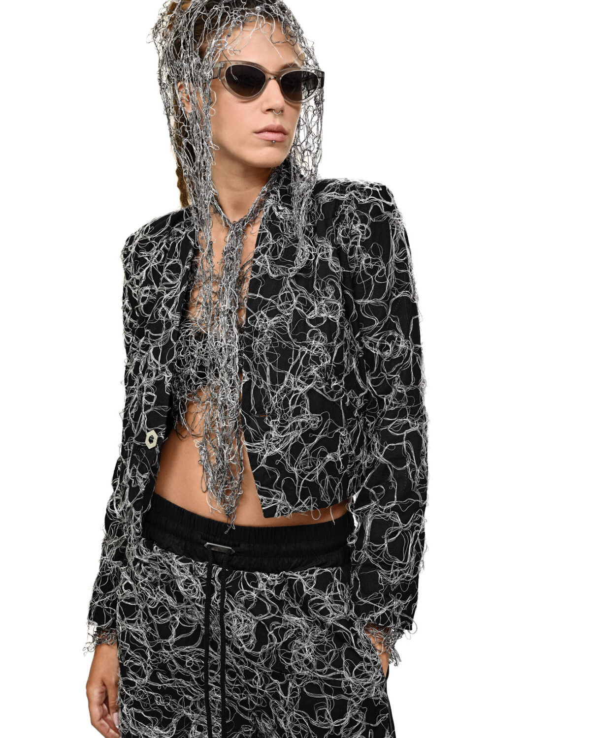 Contrast Cropped Collarless Jacket