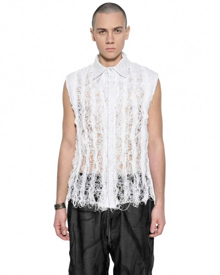 Filamentous Sleeveless Optic Collar Shirt